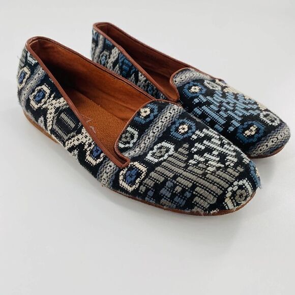 TEYSHA Custom Smoking Slipper Leather/Textile Blue/Black/Gray Size 37 - Picture 2 of 12